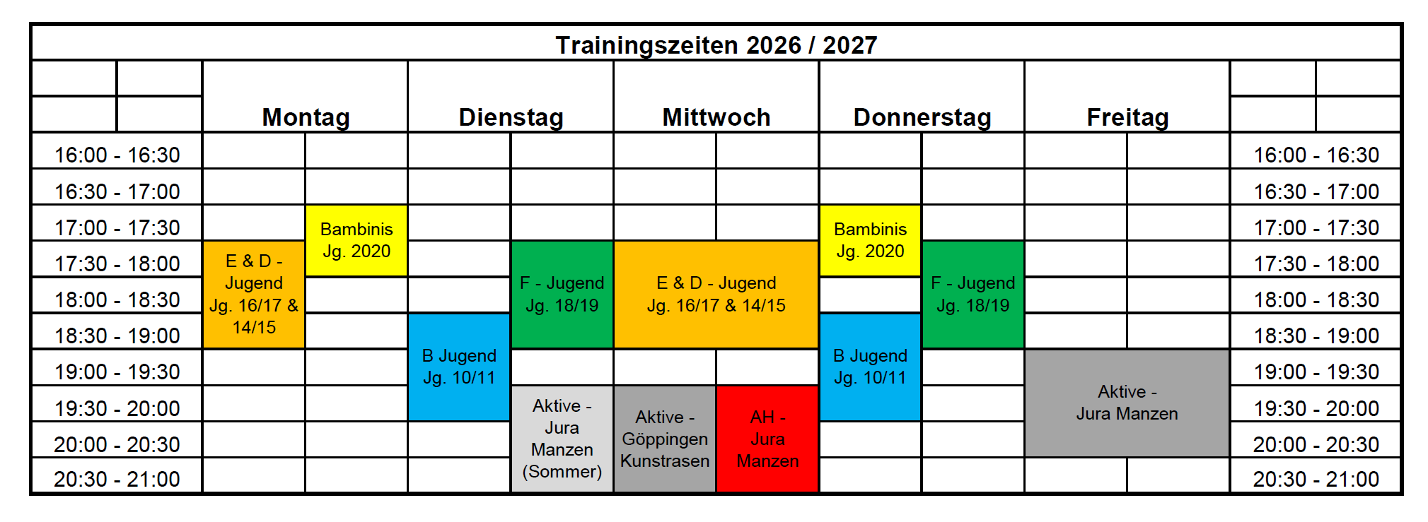 Traingszeiten 26/27
